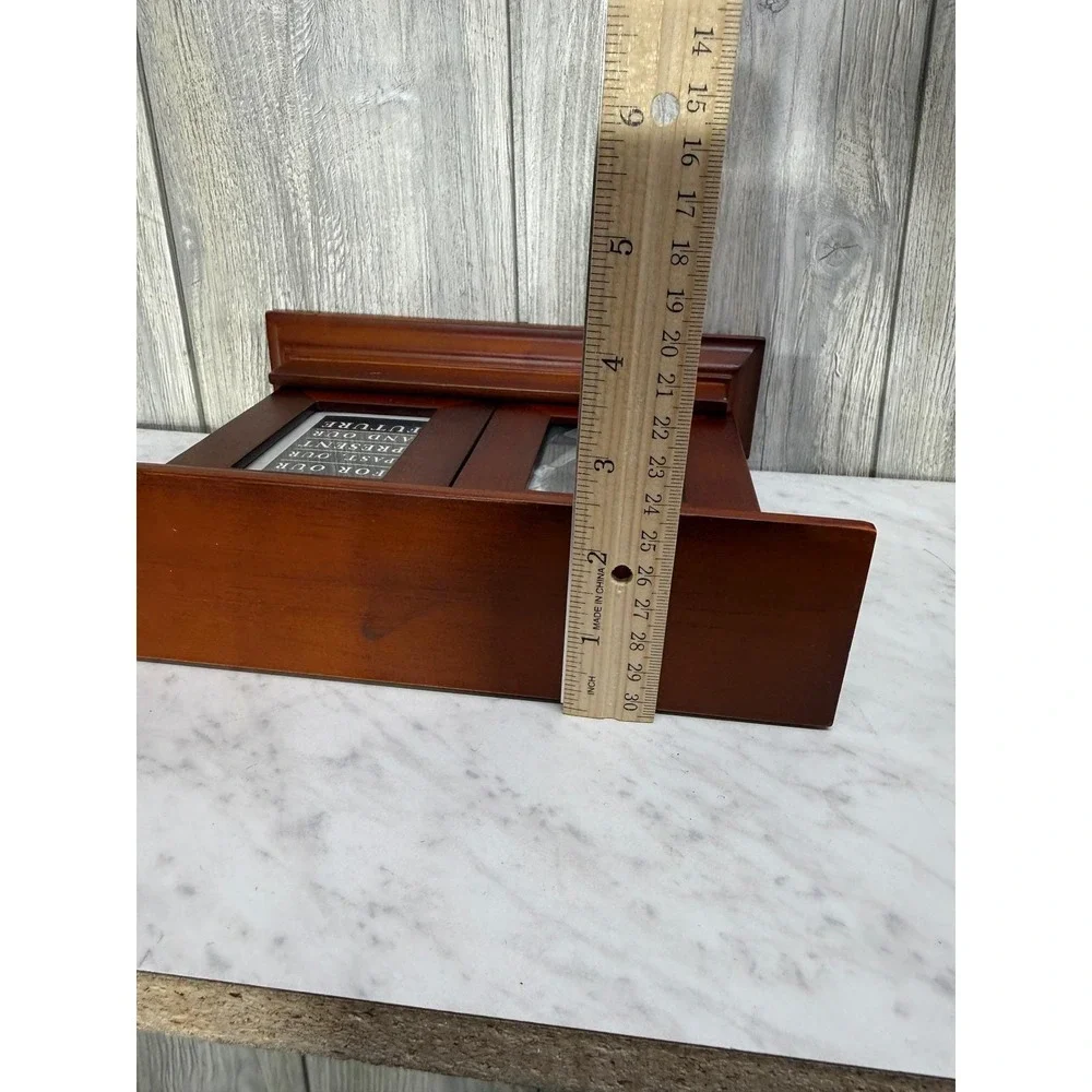Wooden Sliding Door Triple Picture Frame Mantel Style Brown Cherry Finish